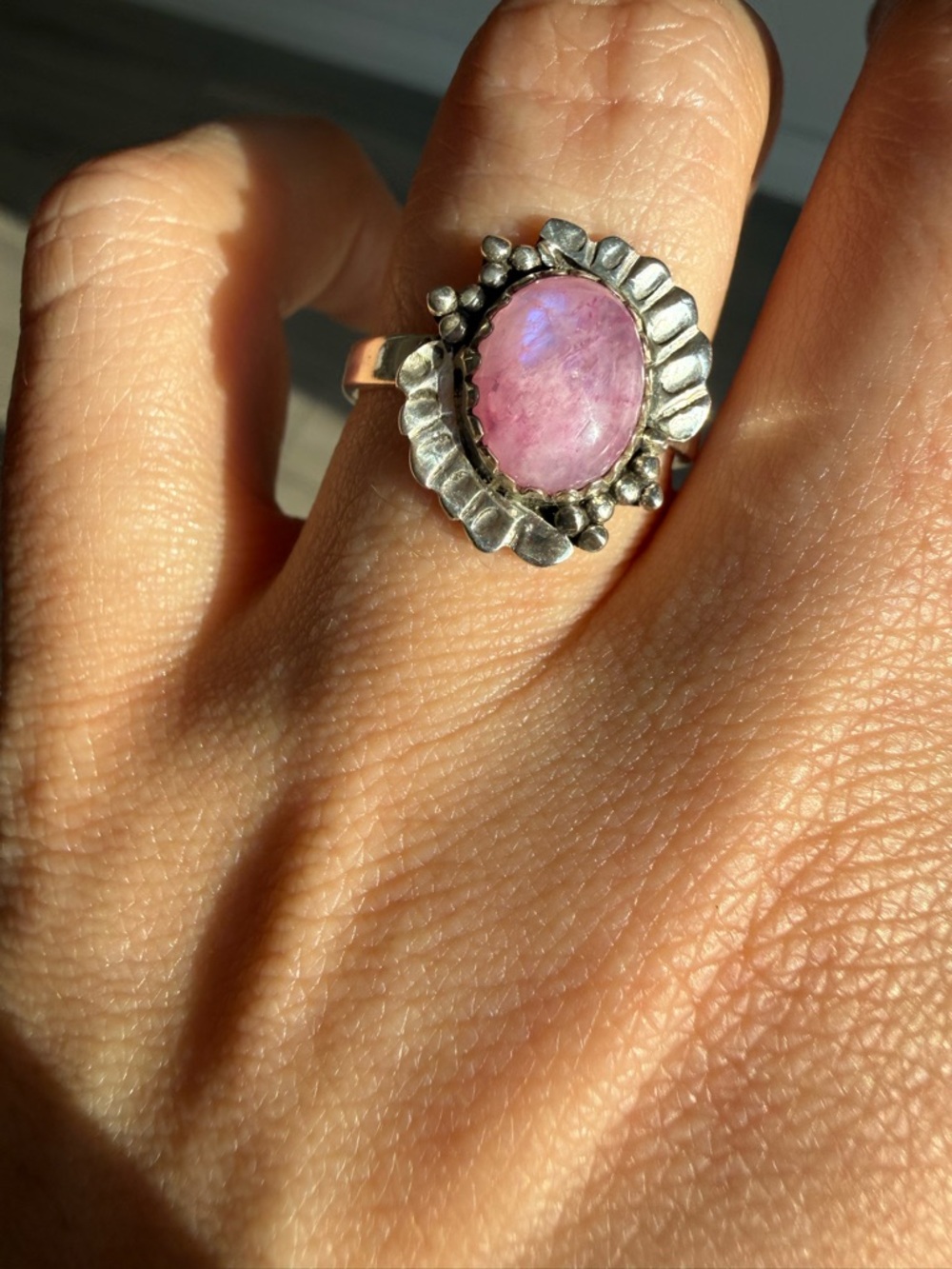 Pink Oval moonstone 925 Sterling Silver Ring